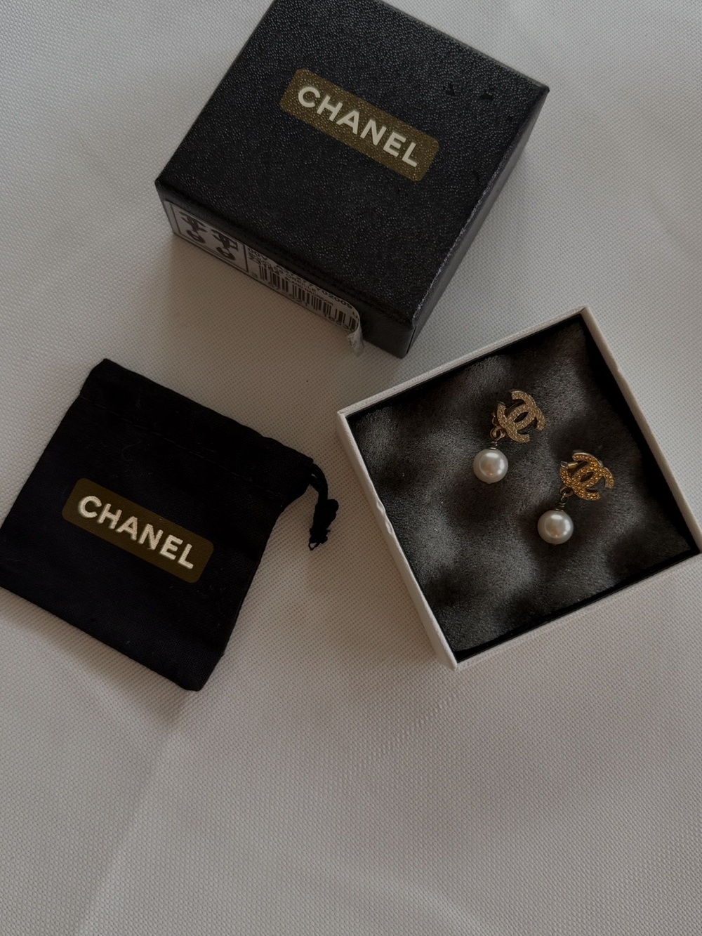 CHANEL Gold and Pearl CC Drop Earrings